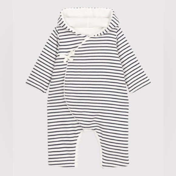 PETITE BATEAU navy Baby's Striped Hooded Coveralls - Picture 1 of 9
